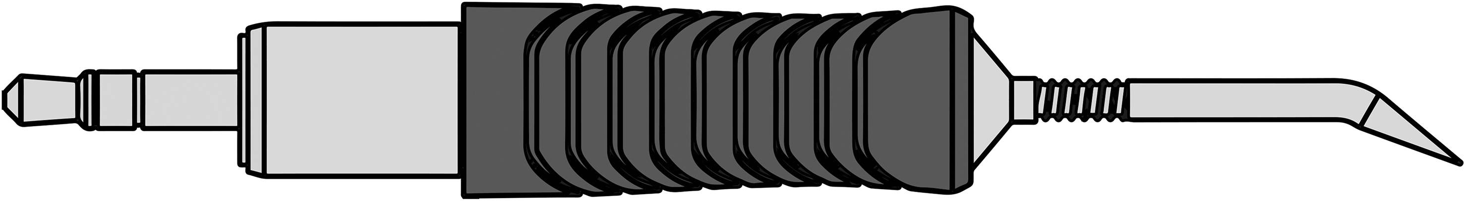 Rysunek instrumentu chirurgicznego, prawdopodobnie skalera stomatologicznego, z prążkowanym uchwytem i zakrzywioną końcówką.