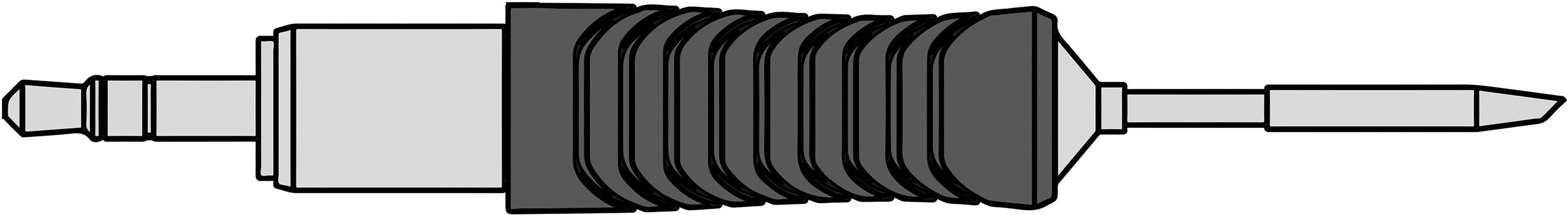Ilustracja profilu dylatacyjnego z czarnymi wstawkami gumowymi i srebrnymi metalowymi zakończeniami, który służy do pochłaniania ruchów w konstrukcjach budowlanych.