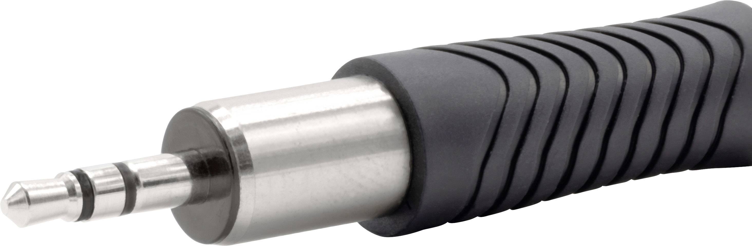 Zbliżenie wtyczki jack 3,5 mm z prążkowaną rękojeścią.