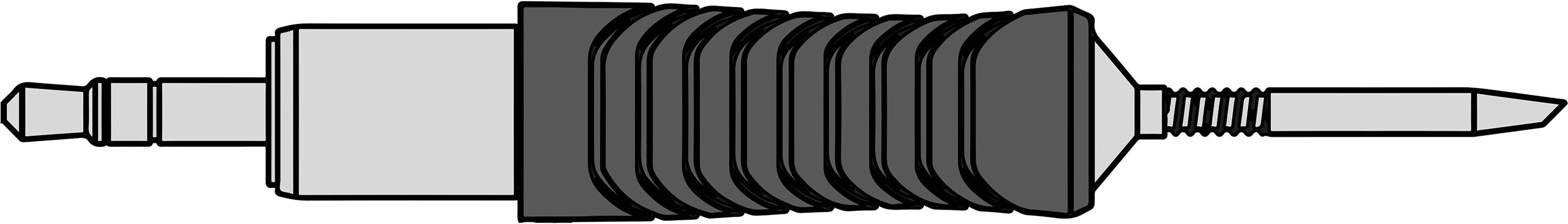 Ilustracja pneumatycznego młotka pneumatycznego z żłobkowanym uchwytem i długim, szpiczastym końcem, widziana z boku.