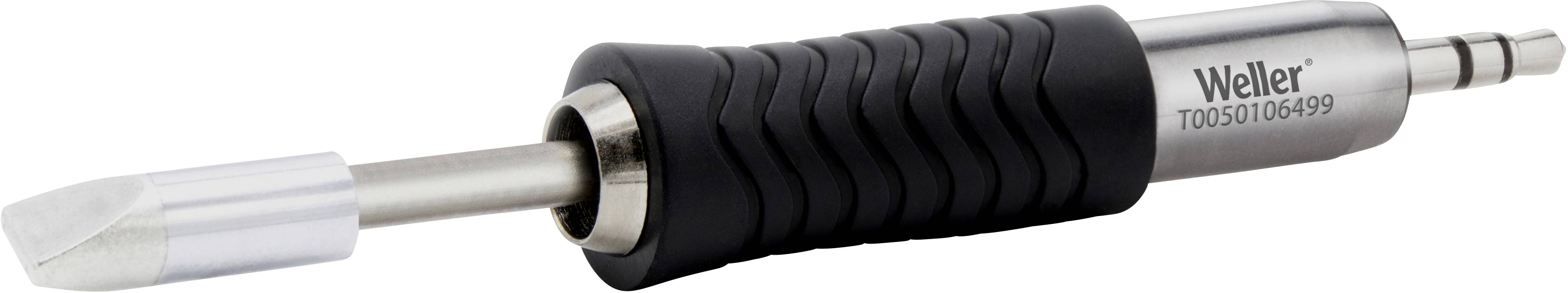 Lutownica o czarnym uchwycie z marką 'Weller' na metalowej części. Odpowiednia do prac elektronicznych i lutowniczych.