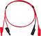 Czerwono-czarny kabel pomiarowy z końcówkami przyłączeniowymi na obu końcach, stosowany do pomiarów lub testów elektrycznych.