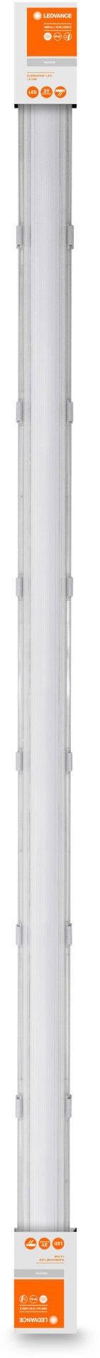 Długi, cylindryczny obiekt z białą i pomarańczową etykietą. Prawdopodobnie świetlówka z informacjami o efektywności energetycznej.