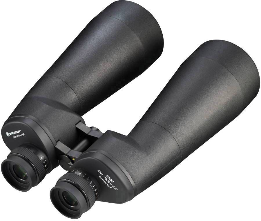 Czarna lornetka z dużą soczewką i miękkimi nakładkami na oczy, przeznaczona do obserwacji z daleka, spoczywa na neutralnym tle.