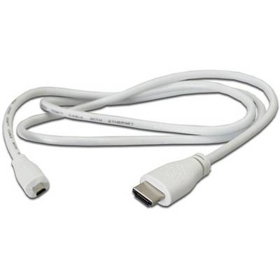 Biały kabel HDMI, jeden koniec z wtyczką standardową, drugi z wtyczką Micro-HDMI. Idealny do łączenia urządzeń.