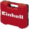 Czerwona skrzynka narzędziowa z białym logo 'Einhell' na wierzchu.