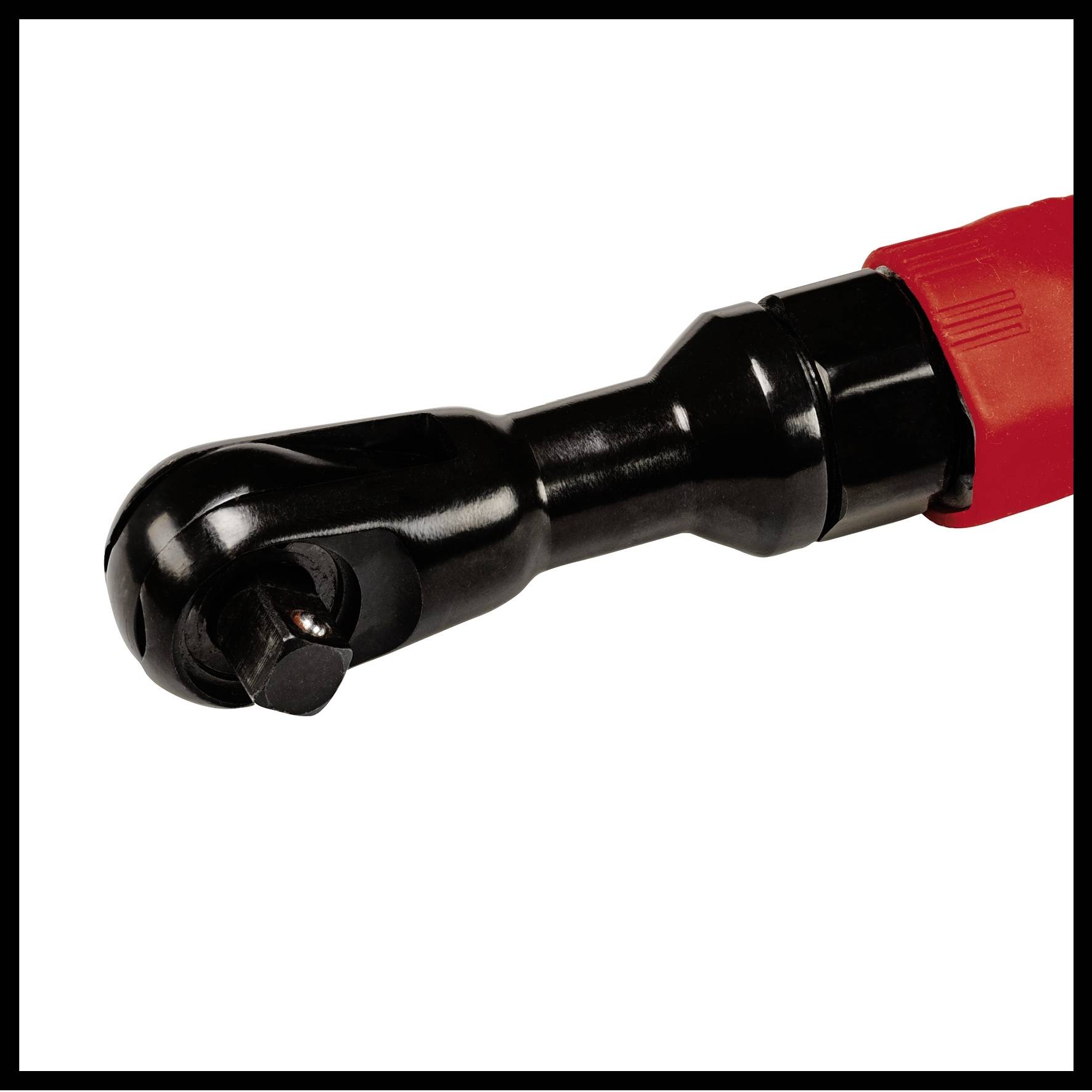 Klucz z grzechotką o czerwonej rękojeści, przydatny do prac mechanicznych i w trudno dostępnych miejscach.