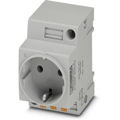 Szary elektryczny adapter ochronny z gniazdem i pomarańczowymi przyciskami kontrolnymi.