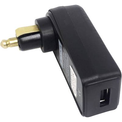 Czarna ładowarka USB z wbudowanym adapterem wtyczki europejskiej.