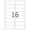 Prostokątny arkusz z 16 takimi samymi etykietami w siatce 4x4. W centrum znajduje się liczba '16' napisana dużą czcionką.
