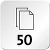 Symbol stosu papieru z numerem 50 poniżej.