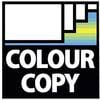 Logo 'COLOUR COPY', zawierające kolorowe paski w kolorach niebieskim, żółtym i zielonym w prawym górnym rogu. Znak towarowy producenta papieru do kopiowania.
