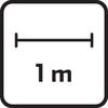 Znak zachowania 1 m odległości wskazuje na zasadę zachowania 1 metra dystansu.