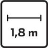 Znak drogowy z ilustracją odległości 1,8 metra.