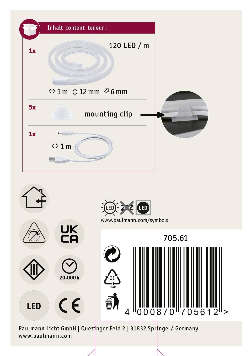 Світлодіодна стрічка Paulmann 70561 1 м 5 В
