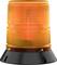 Pomarańczowa lampa ostrzegawcza o prążkowanej strukturze, umieszczona na czarnej podstawie, sygnalizuje niebezpieczeństwo lub ostrzeżenie.