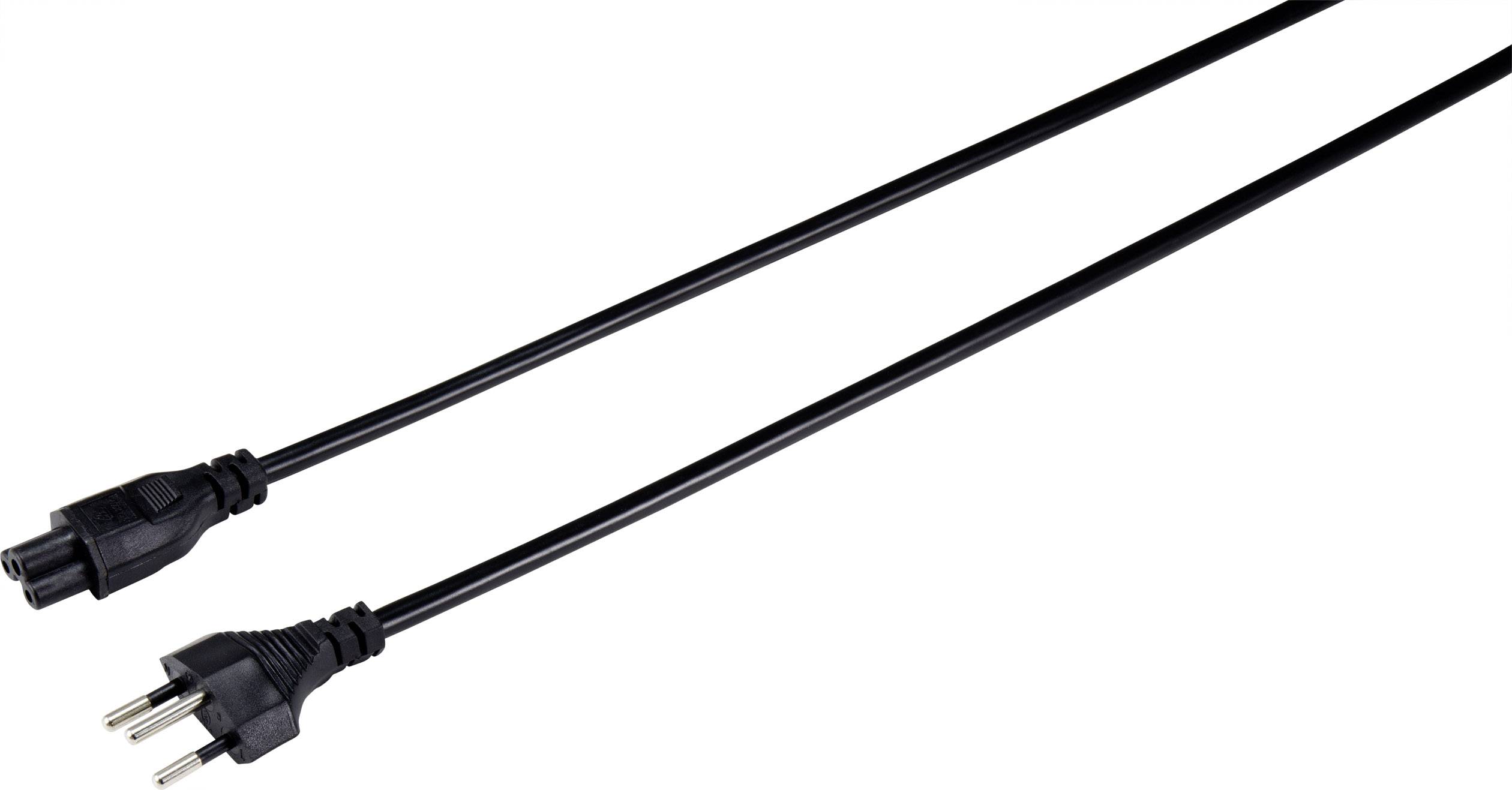 Czarny kabel sieciowy z wtyczką europejską po jednej stronie i wtyczką C13 po drugiej stronie.