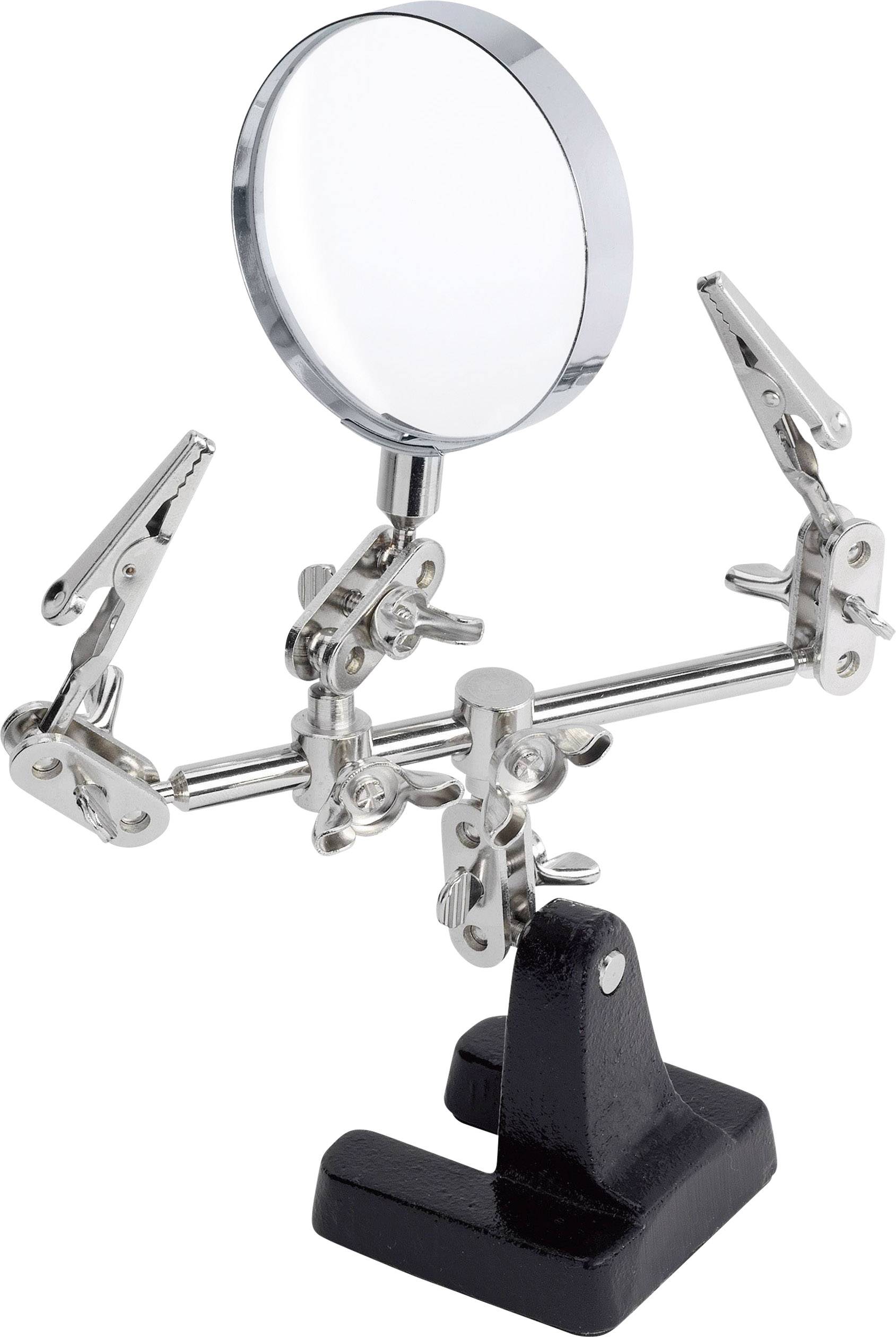 Stojak lupowy z regulowanymi zaciskami i podstawą. Odpowiedni do prac lutowniczych lub szczegółowego oglądania małych obiektów.