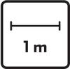 'Tarcza pokazuje 1 metr odległości z poziomą linią nad nią.'