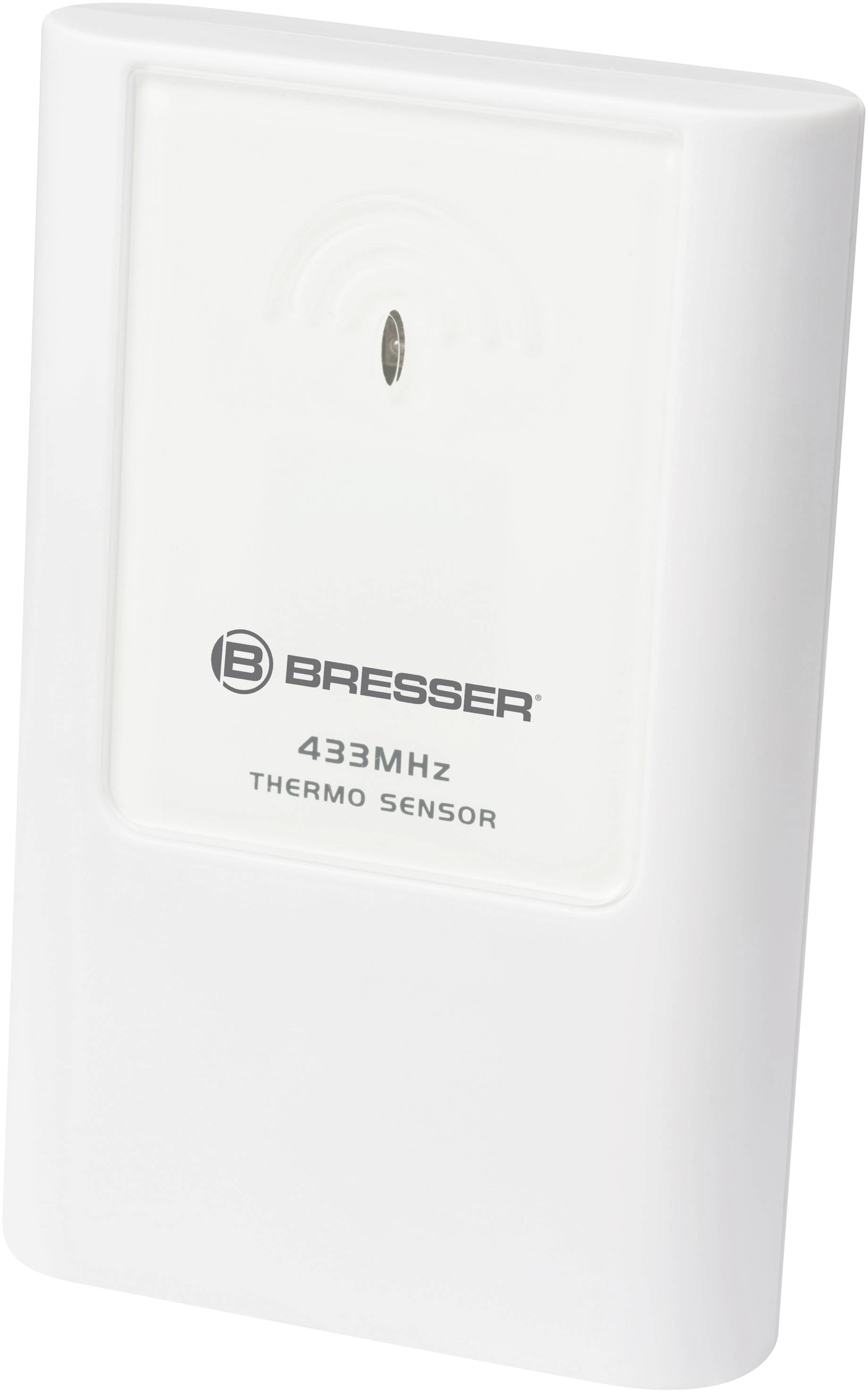Obraz przedstawia biały czujnik termiczny Bresser o częstotliwości 433 MHz.