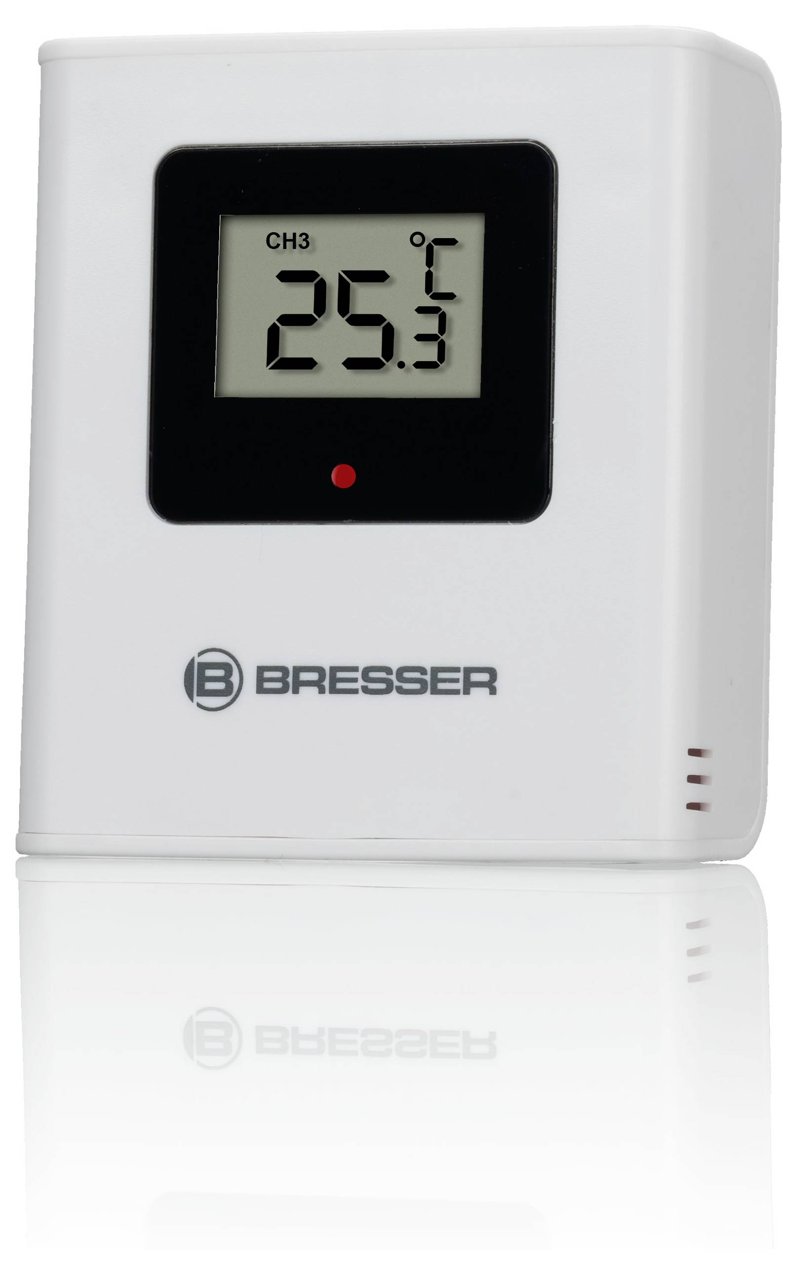 Czarne, stojące pionowo urządzenie elektroniczne z otworami wentylacyjnymi i składaną podstawką, widok z tyłu.