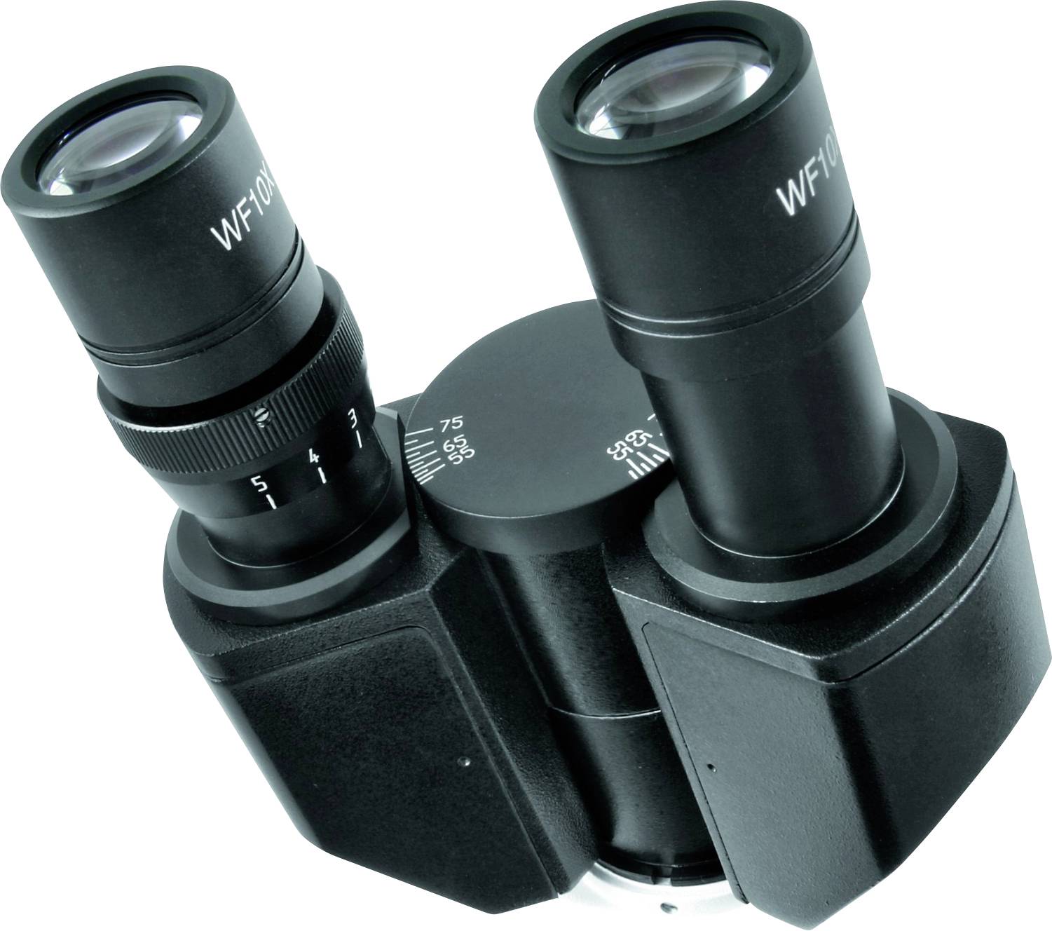 Binokularny moduł okularowy mikroskopu z regulowanymi soczewkami i skalą. Niezbędny do precyzyjnych badań mikroskopowych.