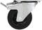 Metalowe kółko przemysłowe zamocowane na czarnej oponie gumowej, z płytką mocującą. Odpowiednie do mebli lub urządzeń.