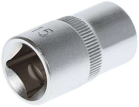 Nasadka metalowa z żebrowanym uchwytem i wytłoczoną cyfrą '15', używana do mocowania nakrętek.