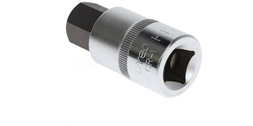 Sześciokątny uchwyt bitów w kolorze srebrnym i czarnym, odpowiedni do ręcznych lub mechanicznych narzędzi obrotowych. Oznaczenie: 'H1'.