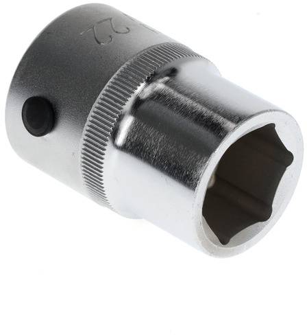 Srebrny orzech wtykowy, sześciokątny, z karbowaną krawędzią po jednej stronie.