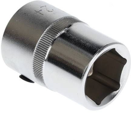 Sześciokątna nasadka klucza w kolorze srebrnym, znana również jako nasadka, służąca do mocowania lub poluzowywania śrub.