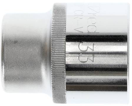 Srebrny klucz nasadowy o kształcie cylindrycznym służy do dokręcania lub poluzowywania śrub i nakrętek.