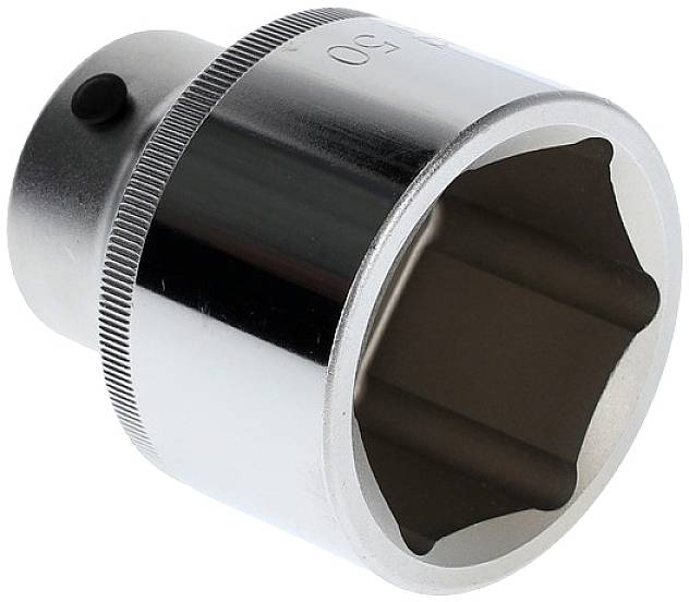 'Duży metalowy łącznik, srebrzysto-błyszczący, z sześciokątnym otworem i strukturą zapewniającą mocny chwyt.'