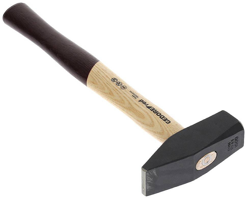 Młotek z drewnianą rękojeścią i czarną główką, na której widnieje napis 'Gedore Red'.