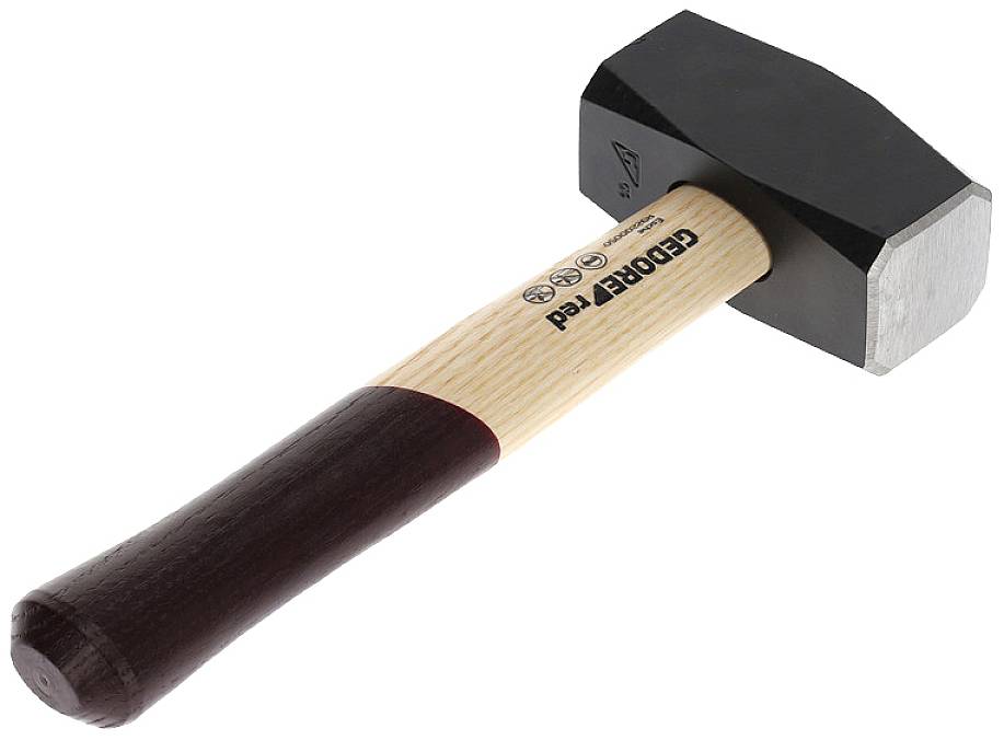 Młot wyburzeniowy z drewnianą rękojeścią i metalową główką, przeznaczony do ciężkich prac budowlanych i rzemieślniczych.