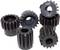 Sześć czarnych kół zębatych o różnych rozmiarach i kształtach leży na białym tle, jedno z nich pokazuje grawerunkę "32P 16T".