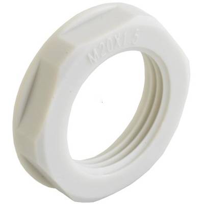Biała, okrągła nakrętka plastikowa z wytłoczonym oznaczeniem "M20 X 1.5", wskazująca na rozmiar gwintu.