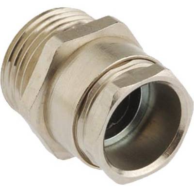 Metalowy adapter do rur, cylindryczny z gwintem, w kolorze złotym. Odpowiedni do połączeń w instalacjach sanitarnych lub grzewczych.