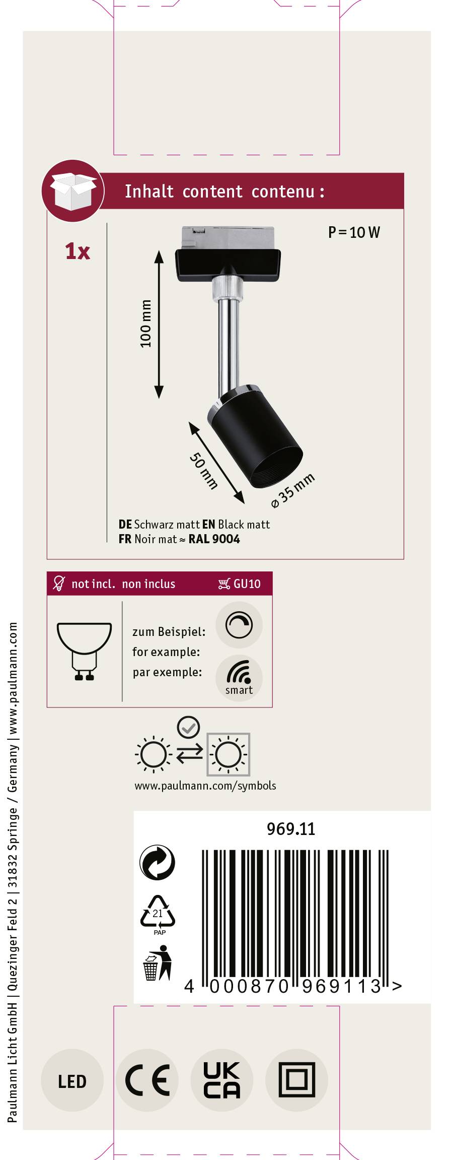 'Lampa sufitowa LED, czarna, 10W, ciepła biel, 3000K, 905 lumenów, IP20, przykład zastosowania: korytarze.'
