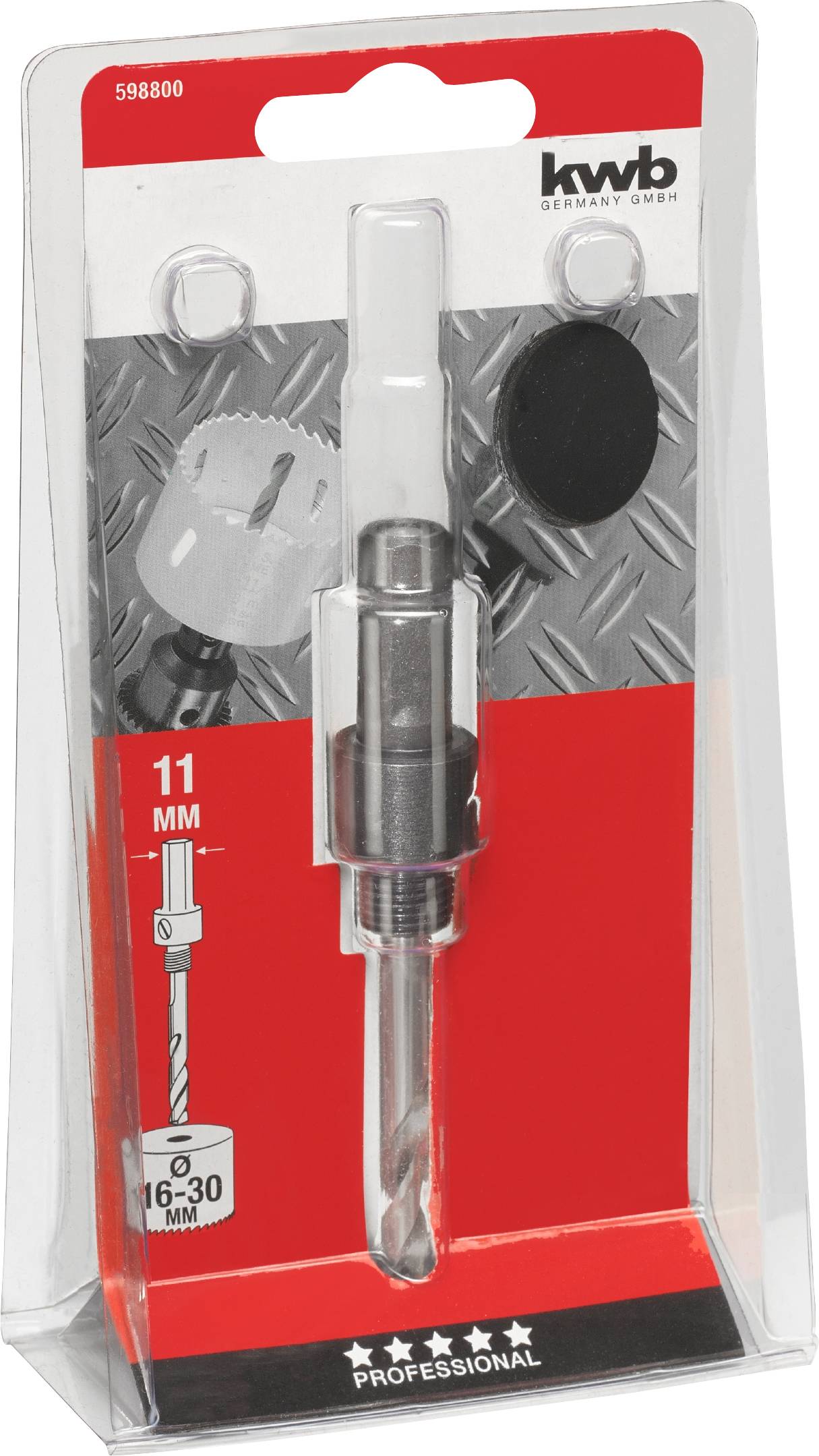 Zestaw koronek wiertniczych w opakowaniu, zawiera wiertło o średnicy 11 mm. Przeznaczony do zastosowań profesjonalnych, marka 'kwb'.