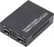 Czarny konwerter mediów światłowodowych z dwoma portami SFP, z etykietą 'Fiber Media Converter 1000base-X to 1000base-X SFP Open Slot'.