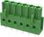 Wielobiegunowy zielony złącze z pionowymi otworami przelotowymi i metalowymi stykami do połączeń elektrycznych w urządzeniach elektronicznych.