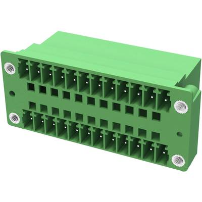 Zielony elektryczny złącz wtykowy w kształcie prostokąta z wieloma gniazdami do podłączenia przewodów. Odpowiedni do urządzeń elektronicznych.