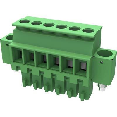 Zielony, prostokątny złącz wtykowy z wieloma otworami przyłączeniowymi przeznaczony do zastosowań elektrycznych.