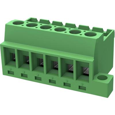 Zielony elektryczny złącz wtykowy z sześcioma stykami, odpowiedni do łączenia kabli w urządzeniach elektronicznych.