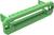Zielony element z tworzywa sztucznego z długimi, równoległymi szynami i otworami bocznymi, prawdopodobnie służący do mocowania lub prowadzenia.