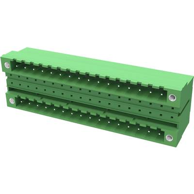 Zielony elektroniczny złącz wielootworowy, widok z boku.