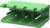 Złącze w kolorze zielonym z czterema metalowymi stykami, stosowane do połączeń elektrycznych.