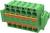 Zielony, prostokątny elektryczny złącz wielostykowy z bocznymi zatrzaskami, wykonany głównie z tworzywa sztucznego.