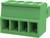 Zielony, czterbiegunowy złącze wtykowe z prostokątnymi otworami przyłączeniowymi, odpowiednie do zastosowań elektrycznych.